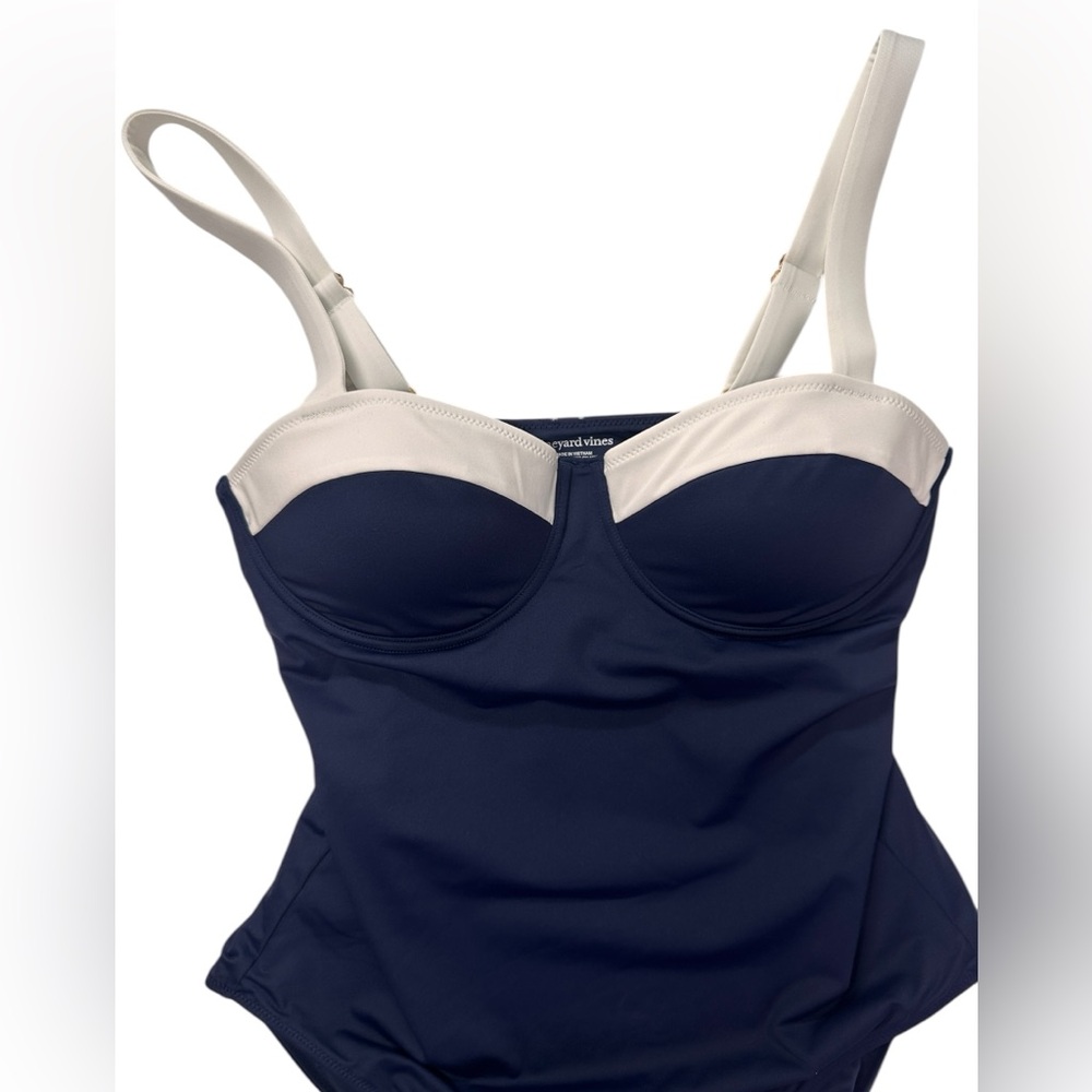 Vineyard Vines Navy White One Piece Swimsuit Underwire Bustier Size M - Picture 2 of 6